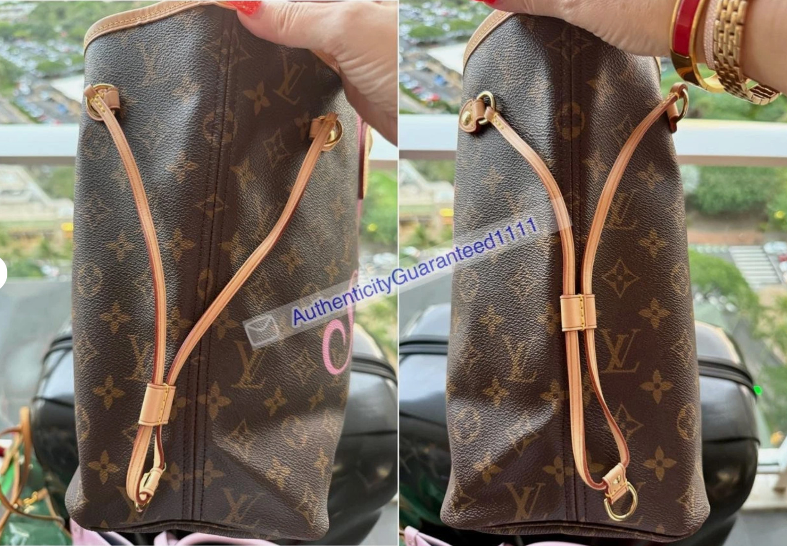 Louis Vuitton SAINT TROPEZ Neverfull MM Bag Pondicherry Pink Monogram + POCHETTE