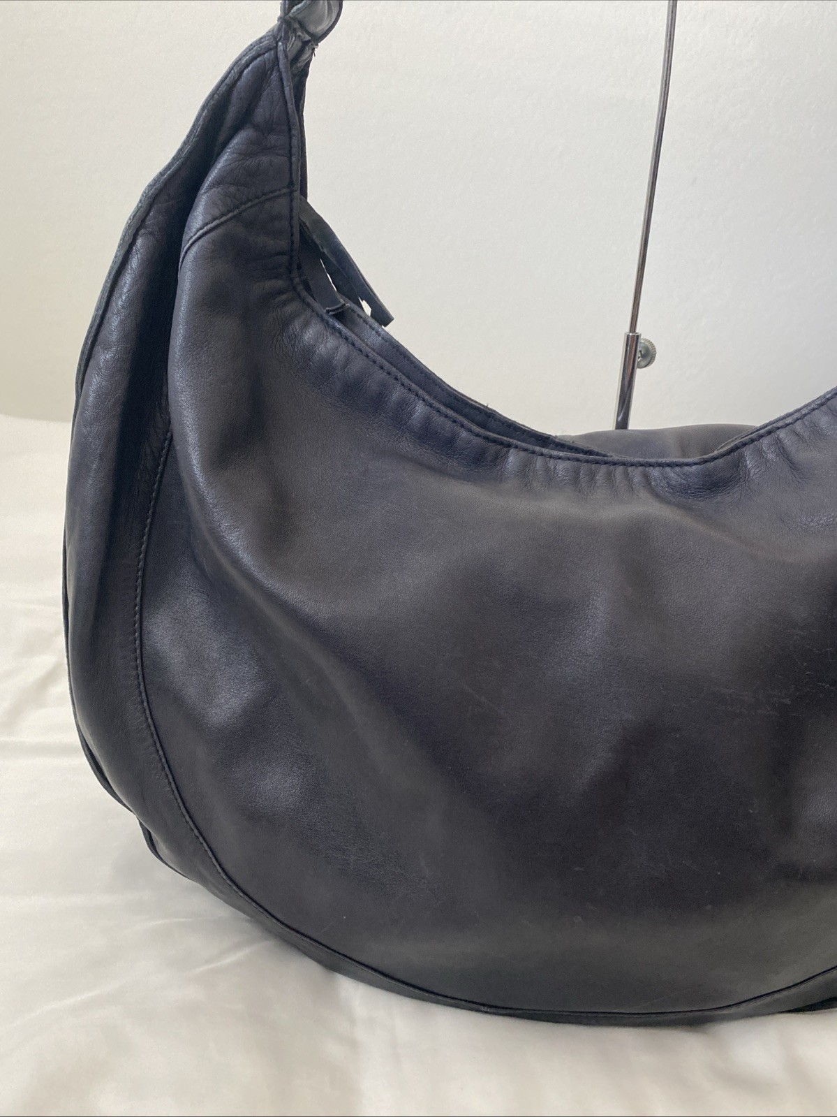 by Anthropologie XL Black Genuine Sheep Leather Hobo Shoulder Bag Boho Slouchy