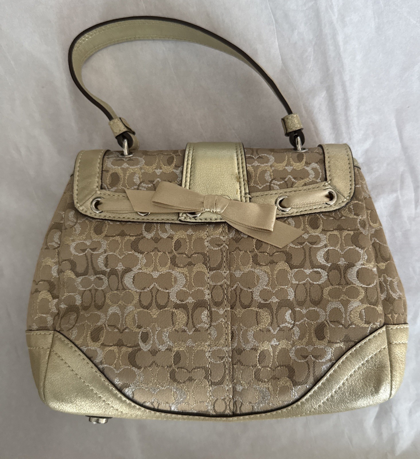 Coach Signature Soho Lurex Gold Silver Top Handle Bag Vintage Y2K RARE # 3598