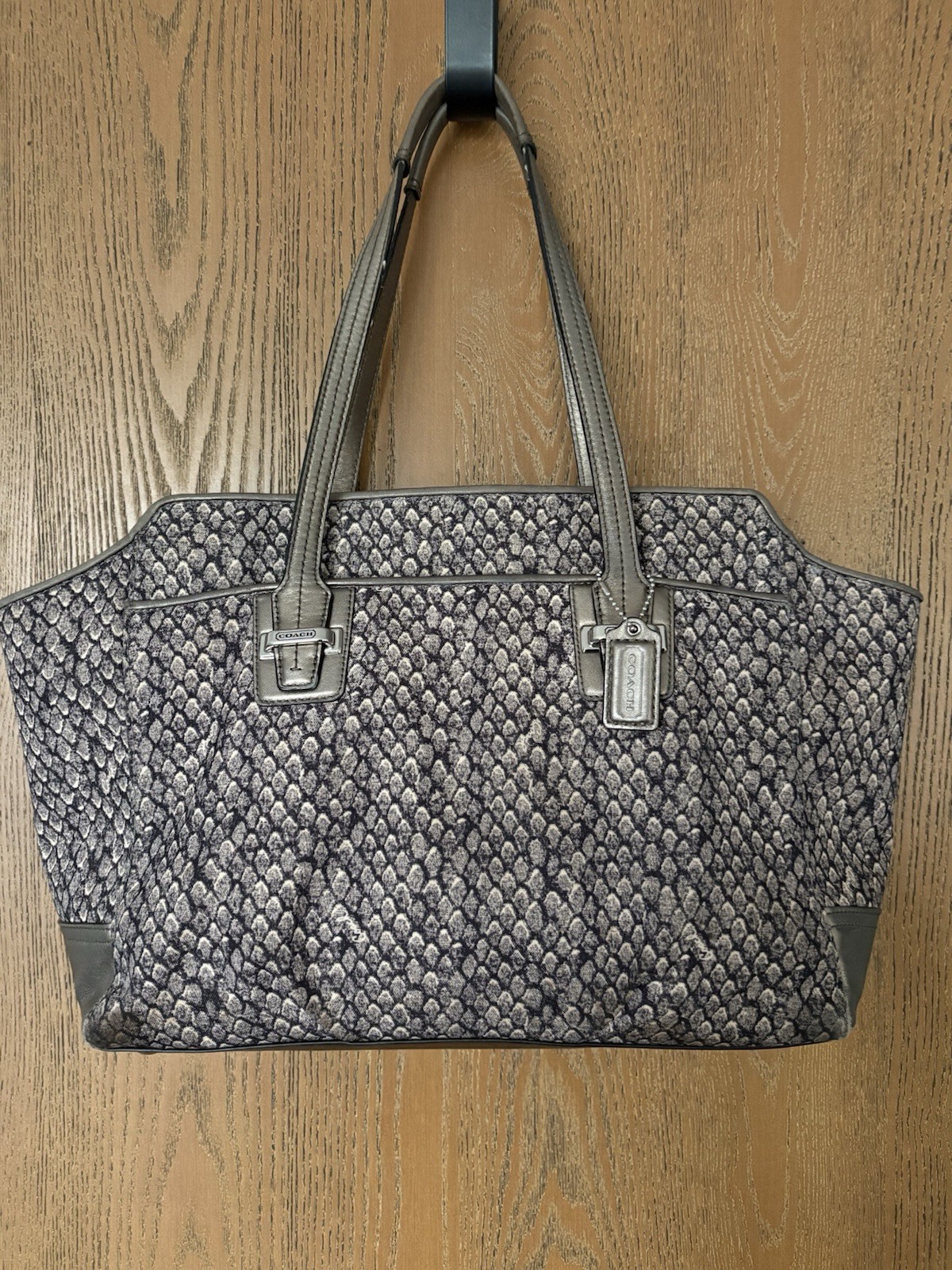 Coach Taylor Snake Print Alexis Bag Silver Hardware Metallic Leather Trim