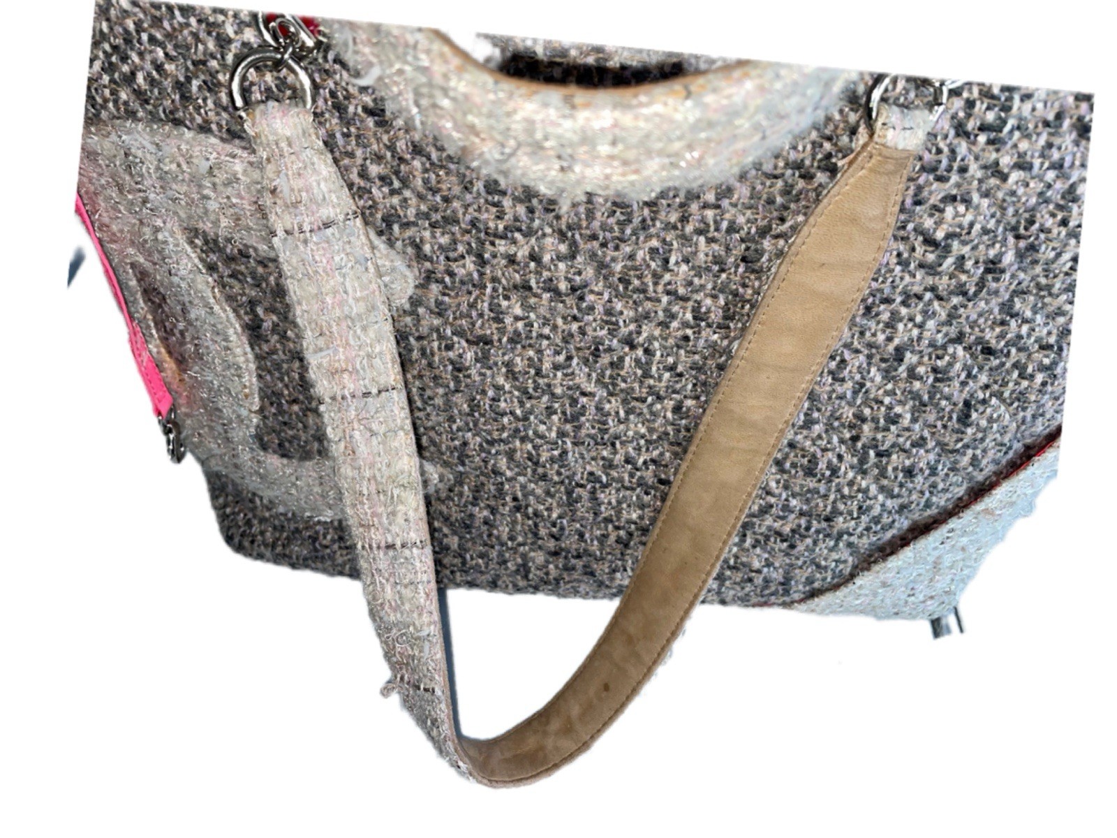 Chanel Cambon Shopping Bag Tweed Shoulder Beige CC Logo Bag Handbag