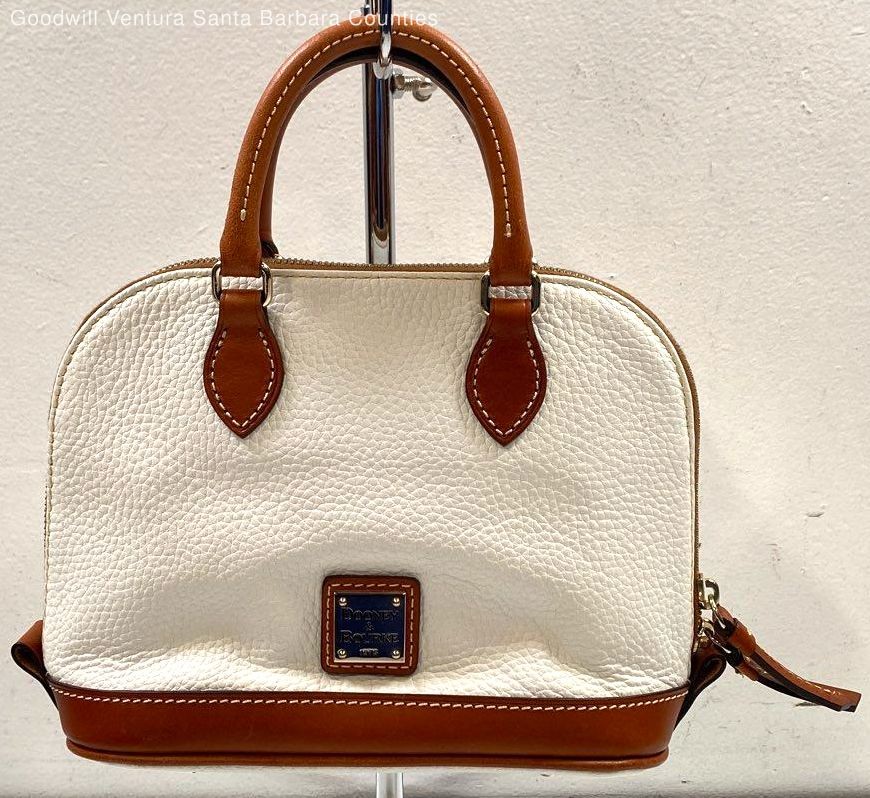Dooney & Burke Cream and Brown Pebbled Leather Satchel Purse with Strap