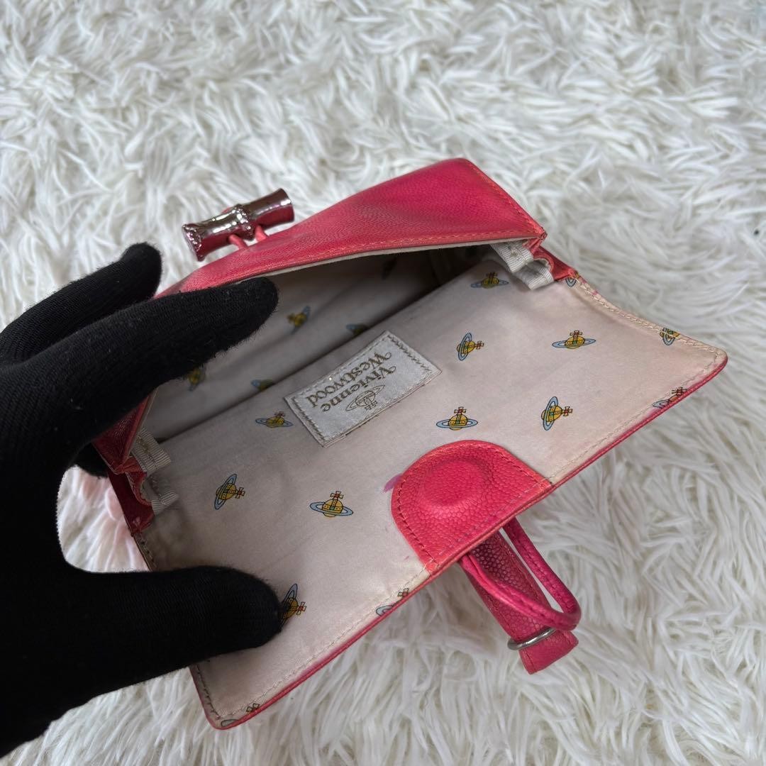 Vivienne Westwood Bamboo Orb Pink All Over Pattern Leather Logo Hardware