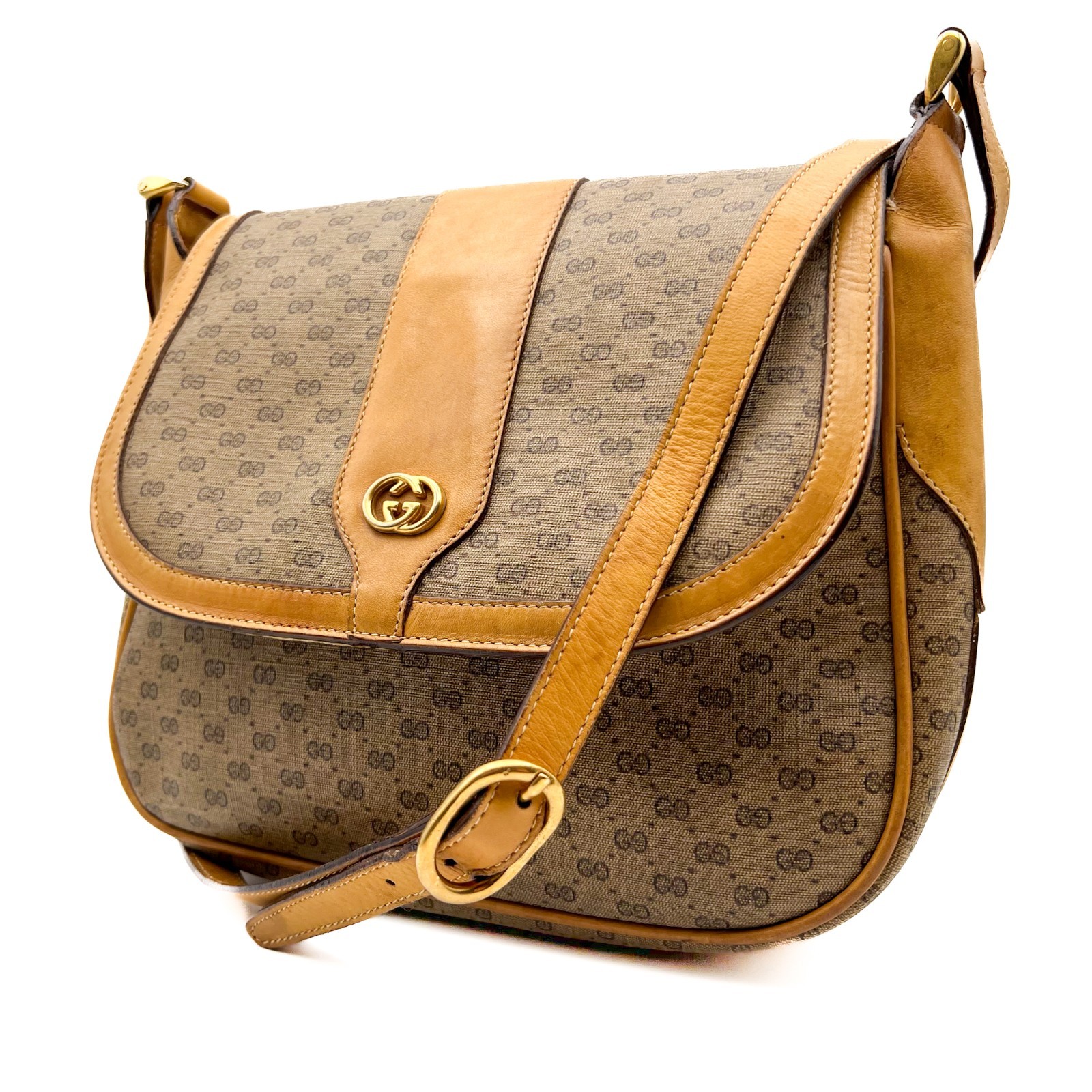 Vintage Gucci Micro GG PVC Leather Crossbody Shoulder Bag Beige Purse Authentic