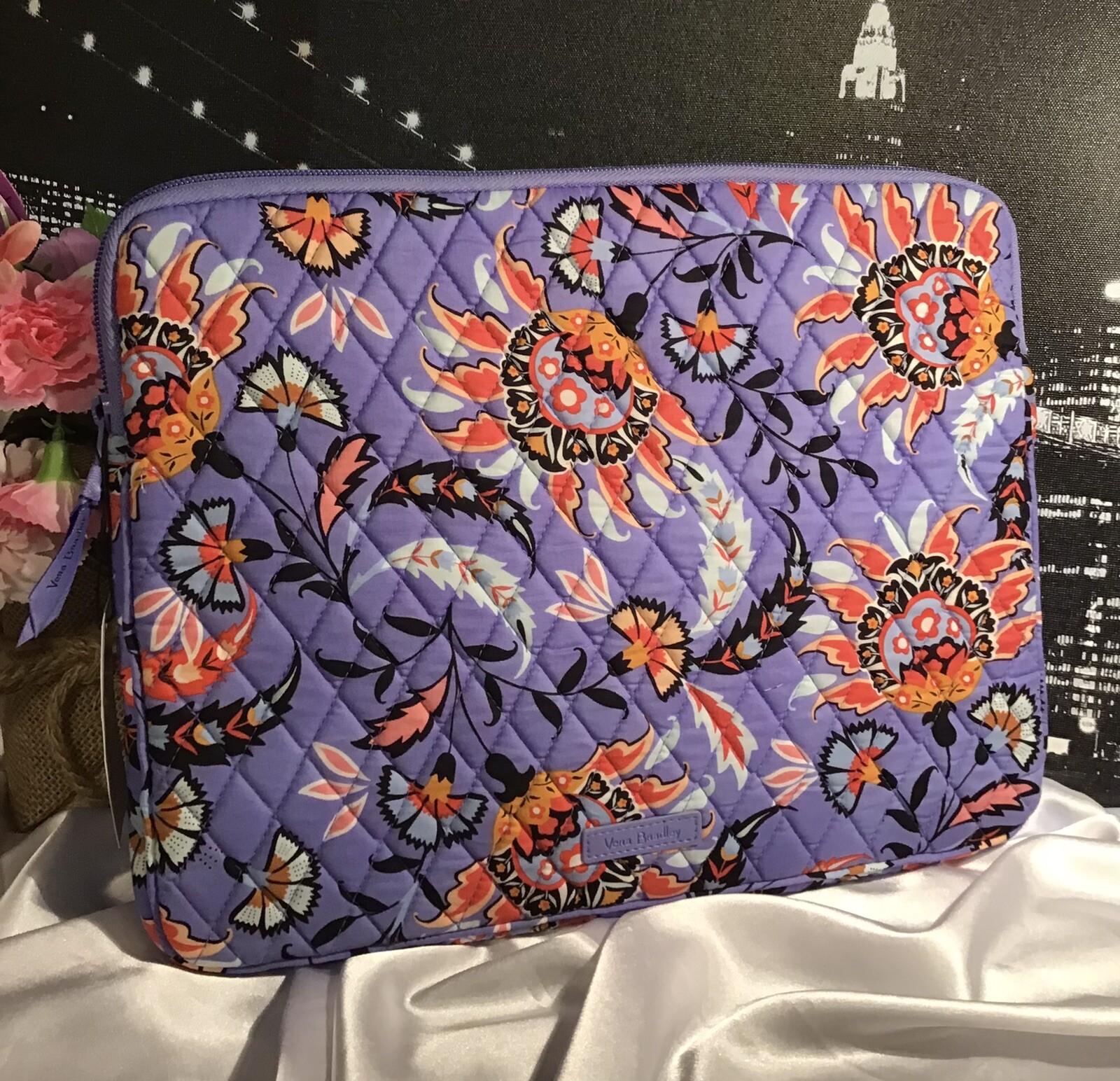 Vera Bradley Padded Quilted Laptop Sleeve up to 14” MURAL GARDEN New/with Tags
