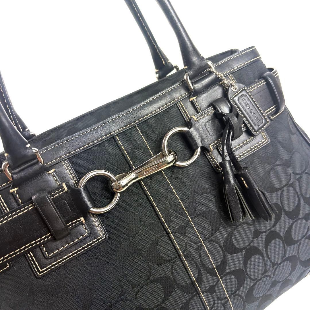 Coach Signature Black Canvas & Leather Tote Handbag with Horsebit – Used