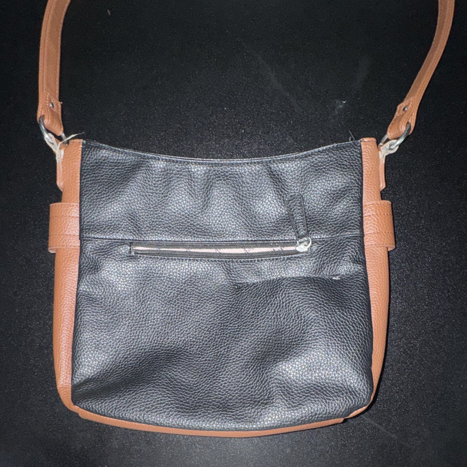 Women’s Black/Brown Pebbled Shoulder Bag Medium Silver Hardware Zip Pockets