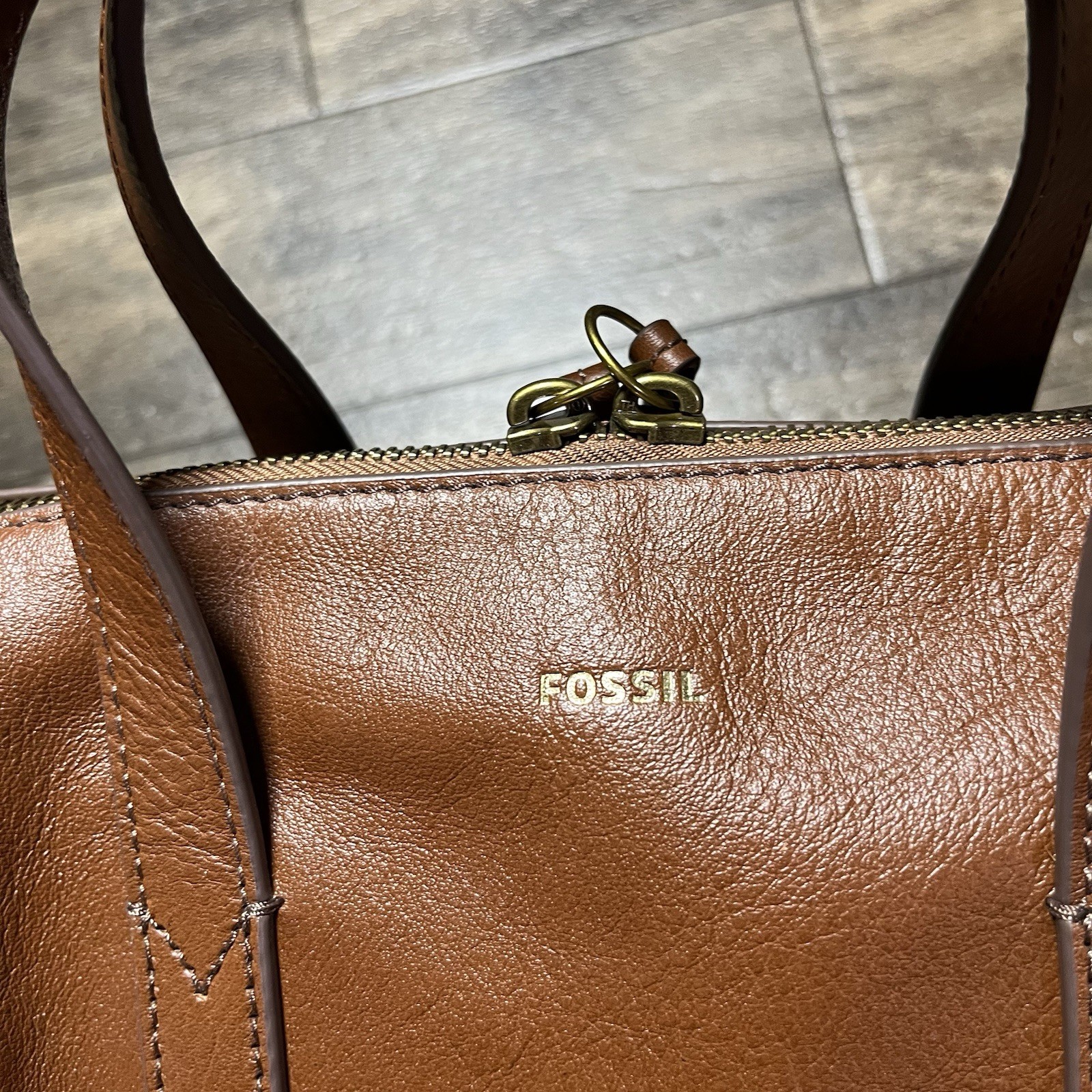 Fossil Sydney Satchel Bag Brown Leather Brass Hardware (No Crossbody Strap) EUC