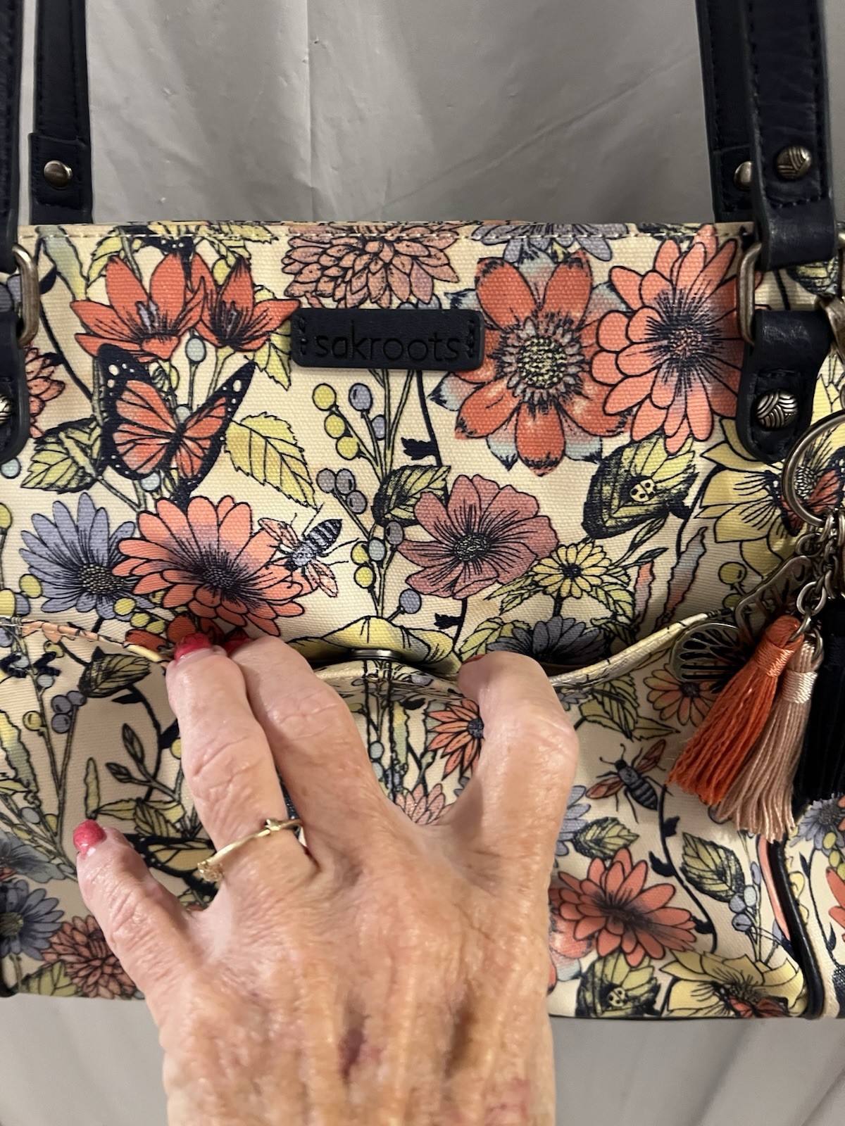 Sakroots Metro Tote In Multi Bloom Butterfly Print 15 X9x4 As Is