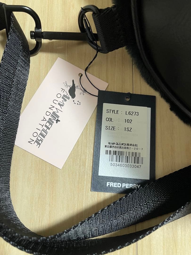 Fred Perry Amy Winehouse Mini Velour BARREL Bag Black Purse H5.1 W7.9 D5.1 inch