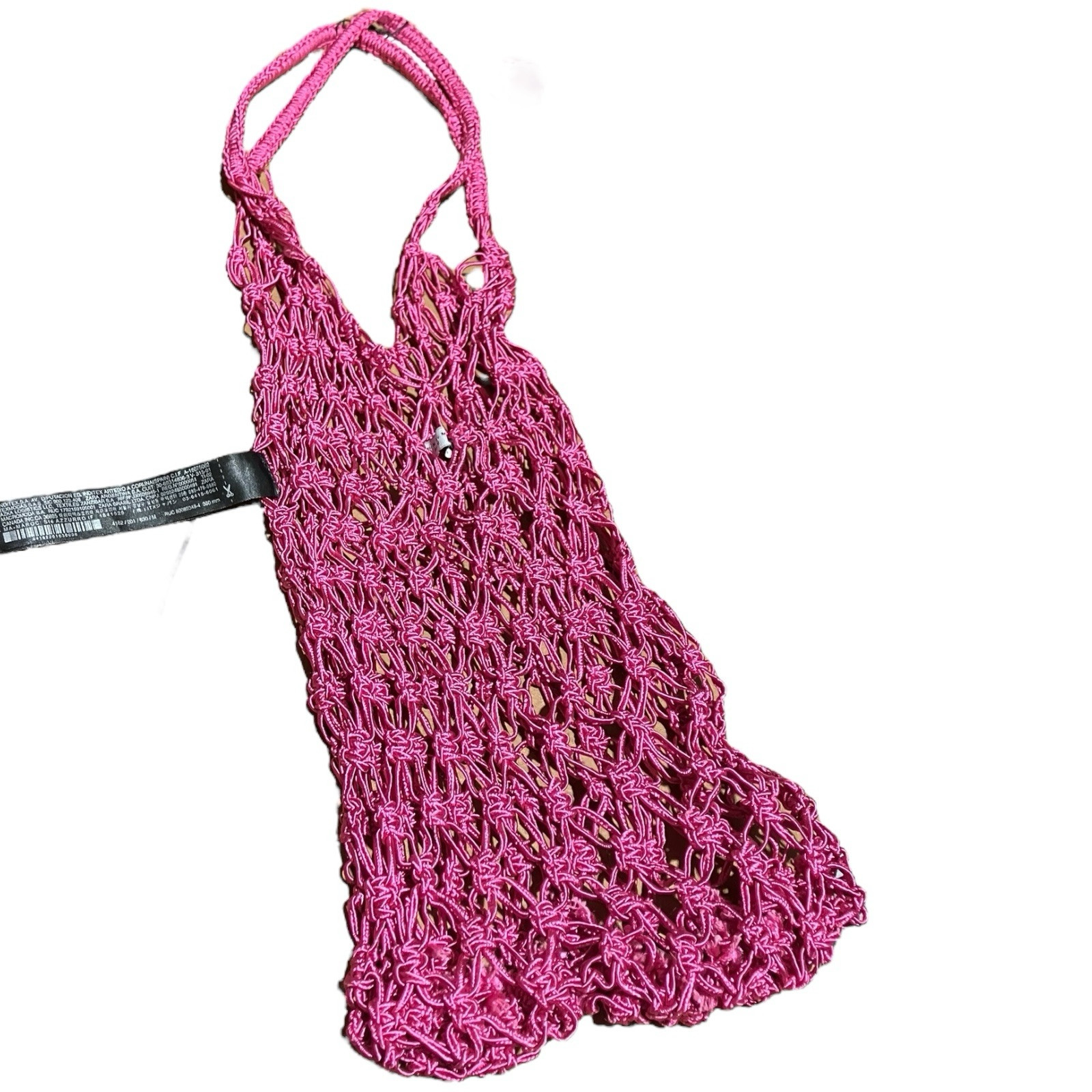 Zara Pink Macrame Shoulder Bag European Summer Resort Crochet Tote Purse