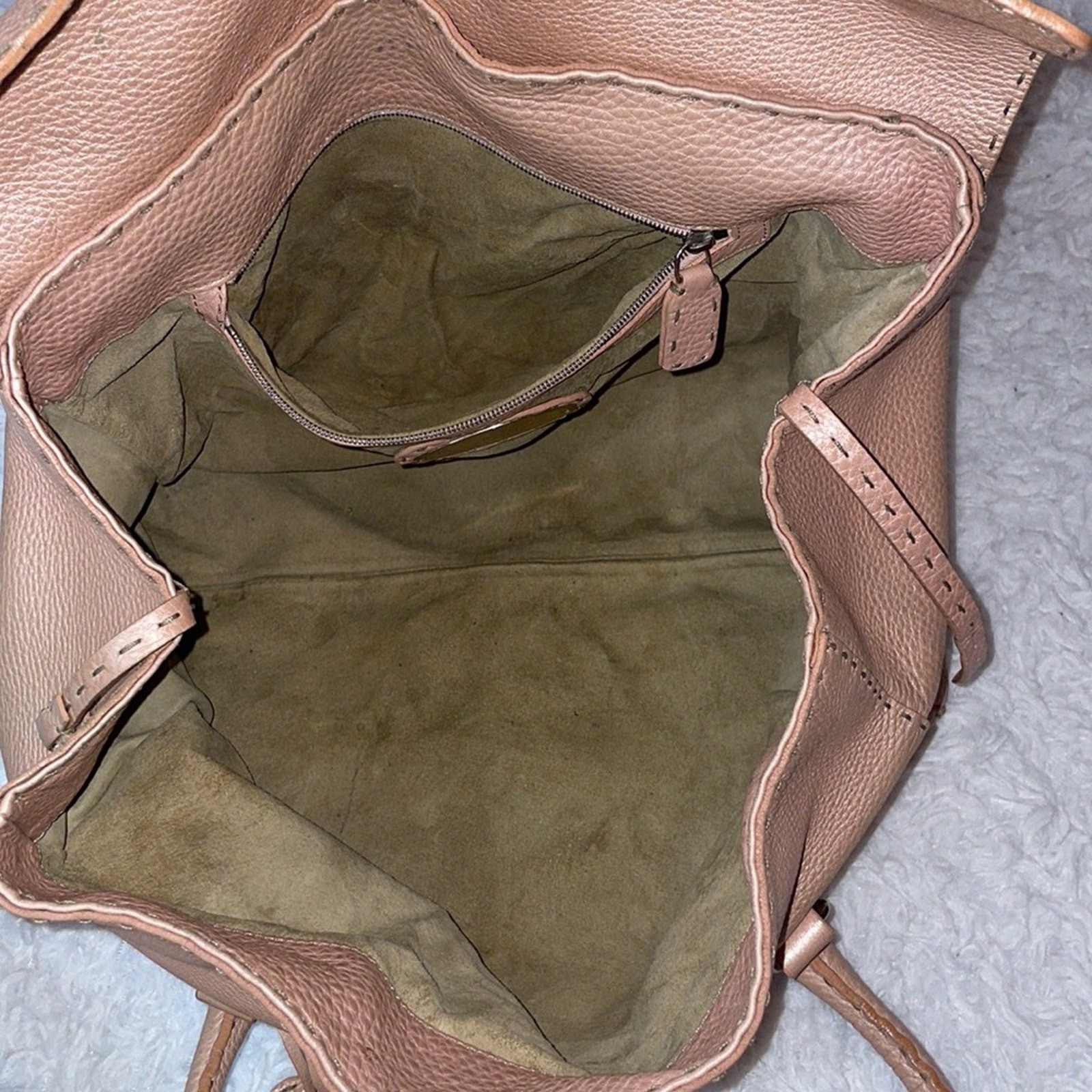 Fendi Selleria Linda Large Pink Leather Flap Tote Shoulder Bag 925 Silver