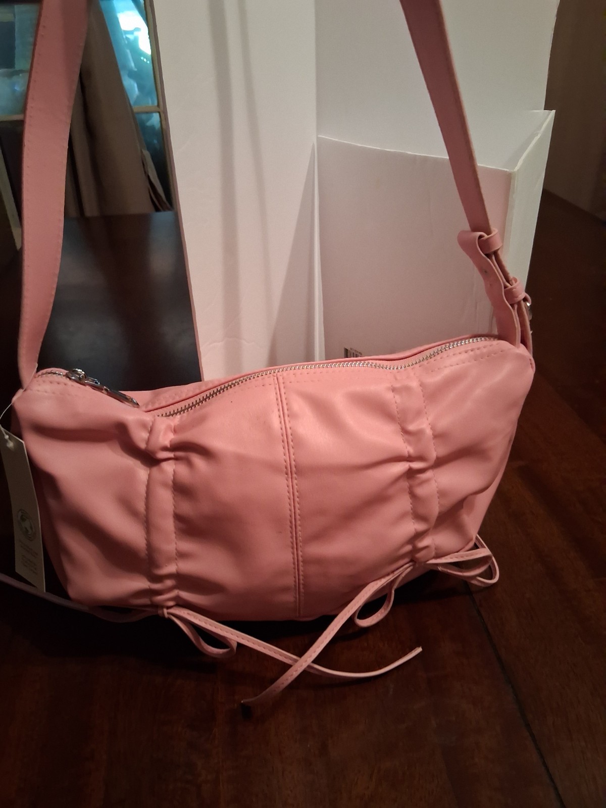 Pink Small Zip-Top Shoulder/Crossbody Bag w/ Detachable Adjustable Strap