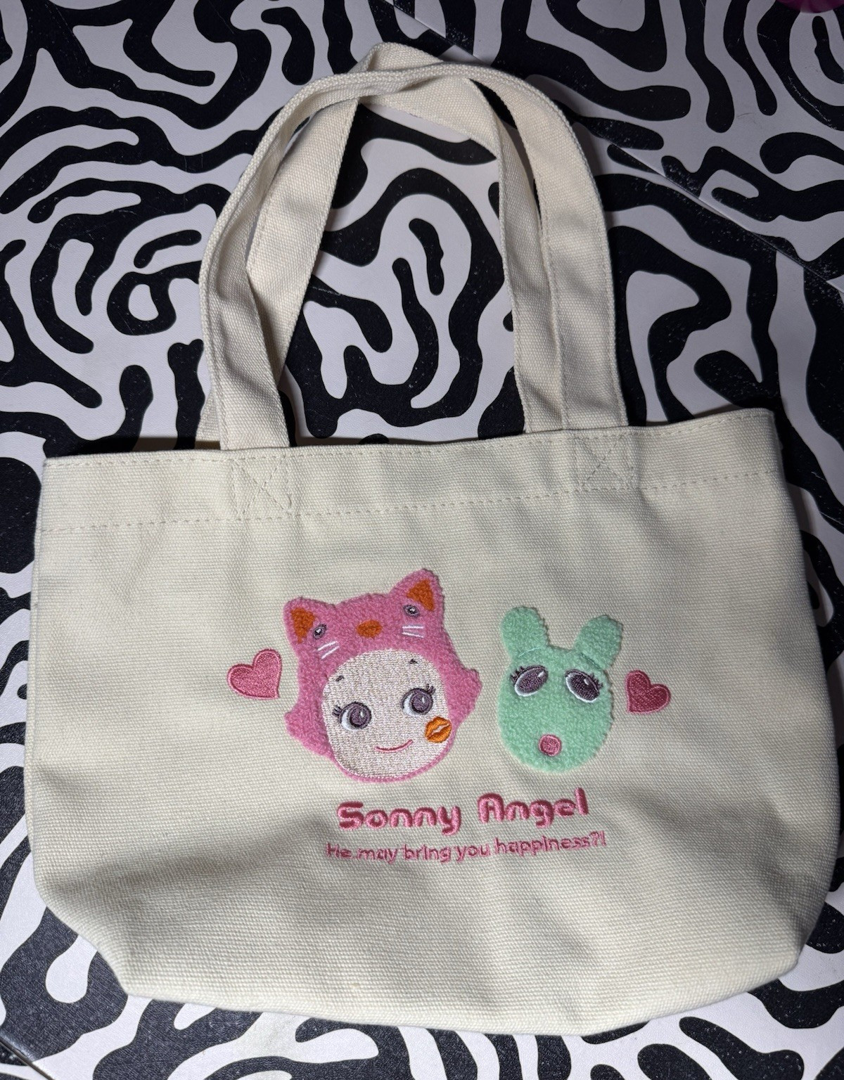 Sonny Angel Kiss Kiss Tote Bag Embroidered Canvas Robby Angel Official Dreams