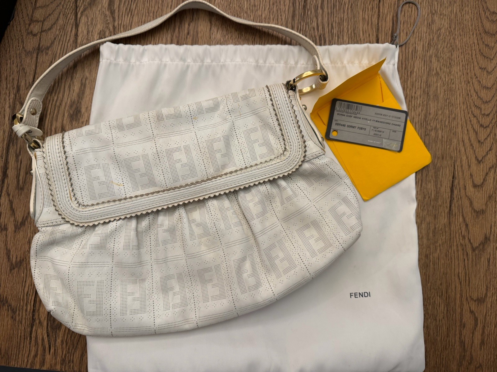 Fendi Chef Flap Bag Perforated White