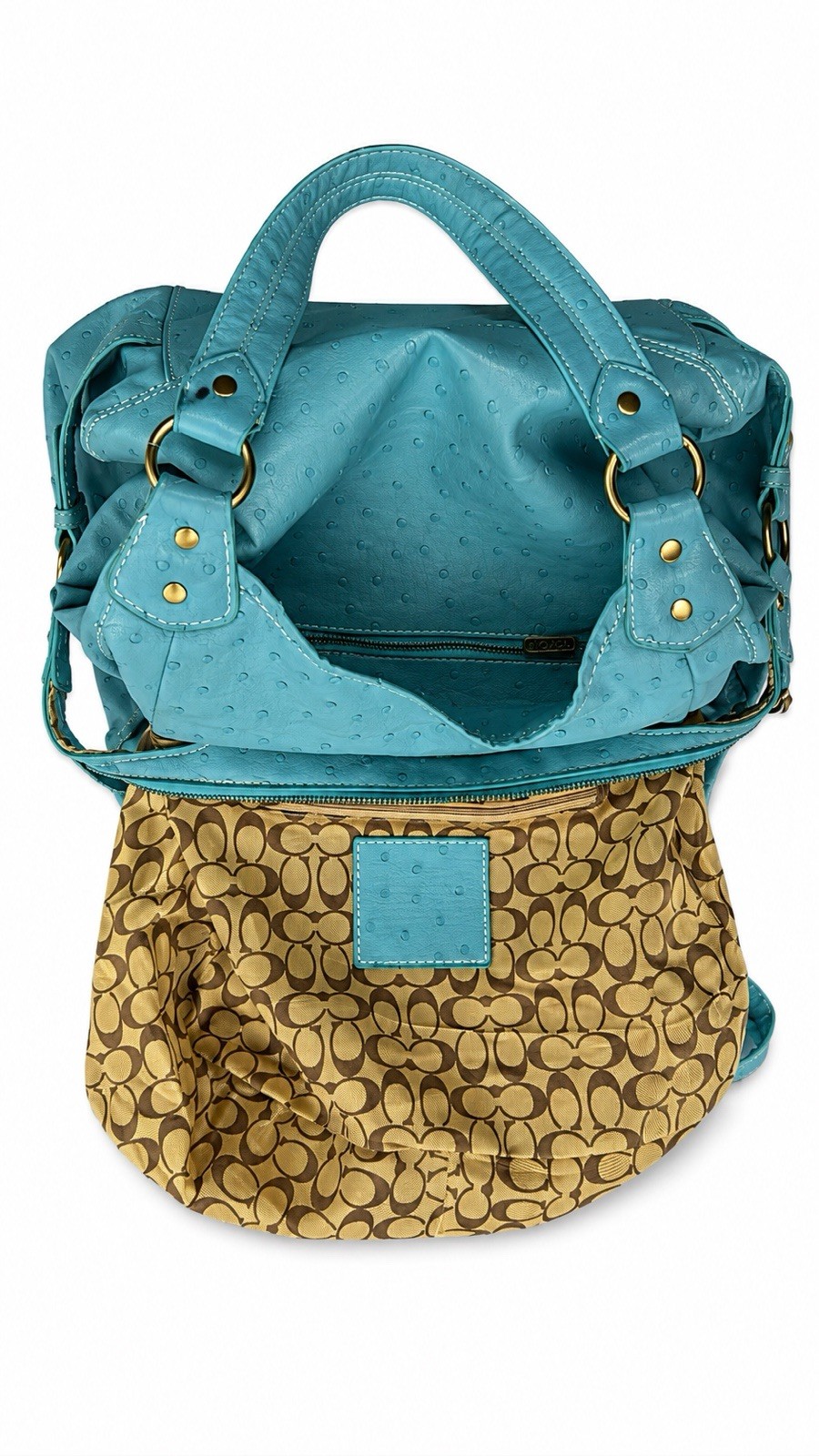 Coach Turquoise Ostrich Embossed Leather Hobo Shoulder Bag | Style 3468
