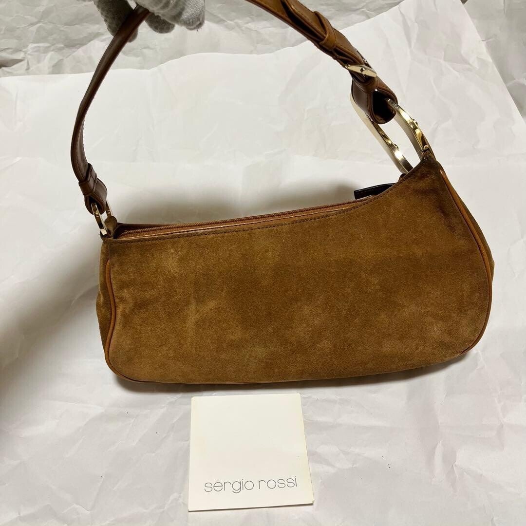 Sergio Rossi Brown Suede Shoulder Bag Vintage Italy Gold Hardware Party 69
