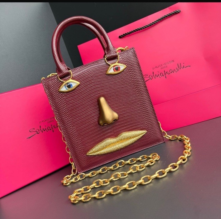 SCHIAPARELLI Style Large Brick Red/brown Lizard Inspired Leather Anatomy Bag.