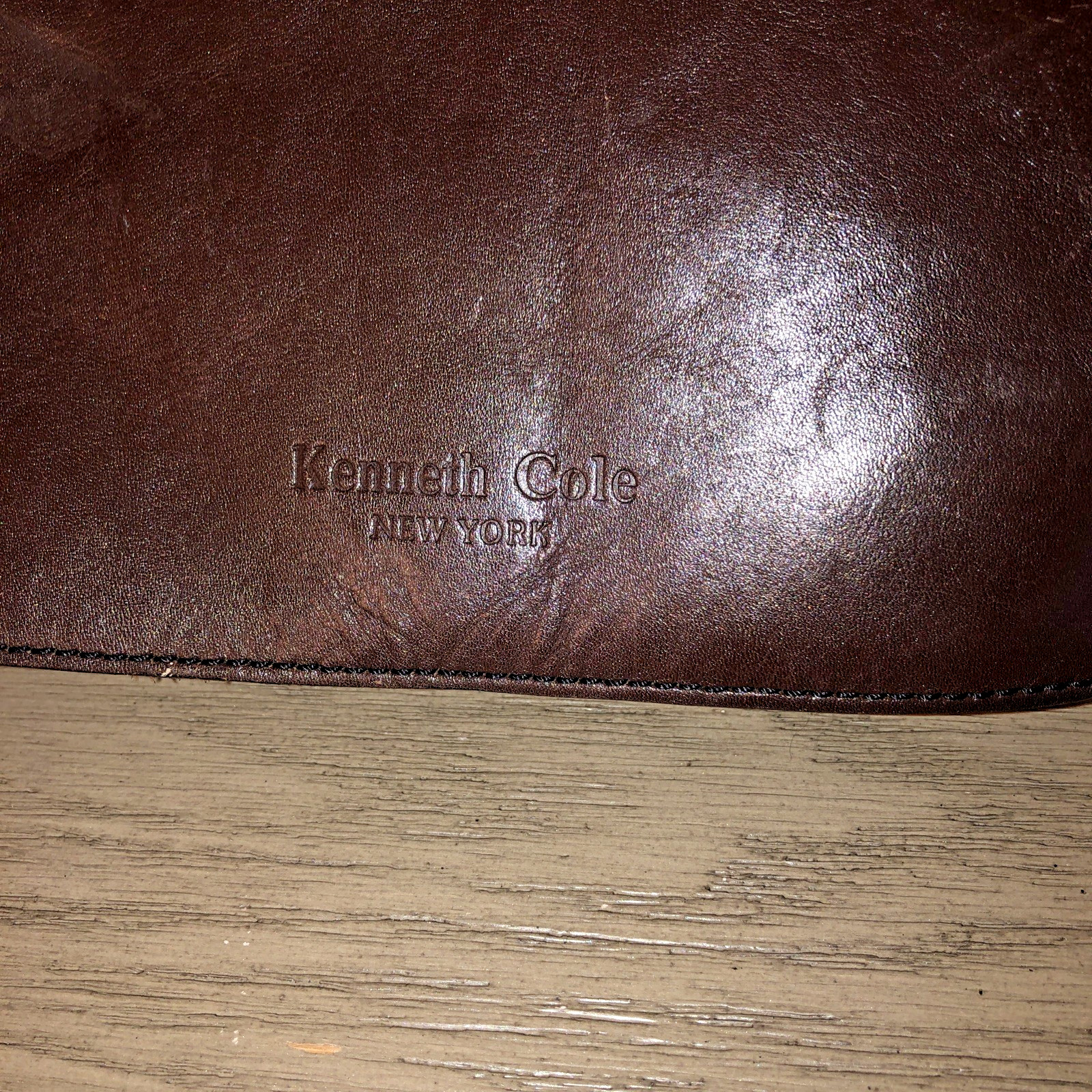 Kenneth Cole Brown Soft Leather Crossbody Travel Bag Carry All Zip Pockets