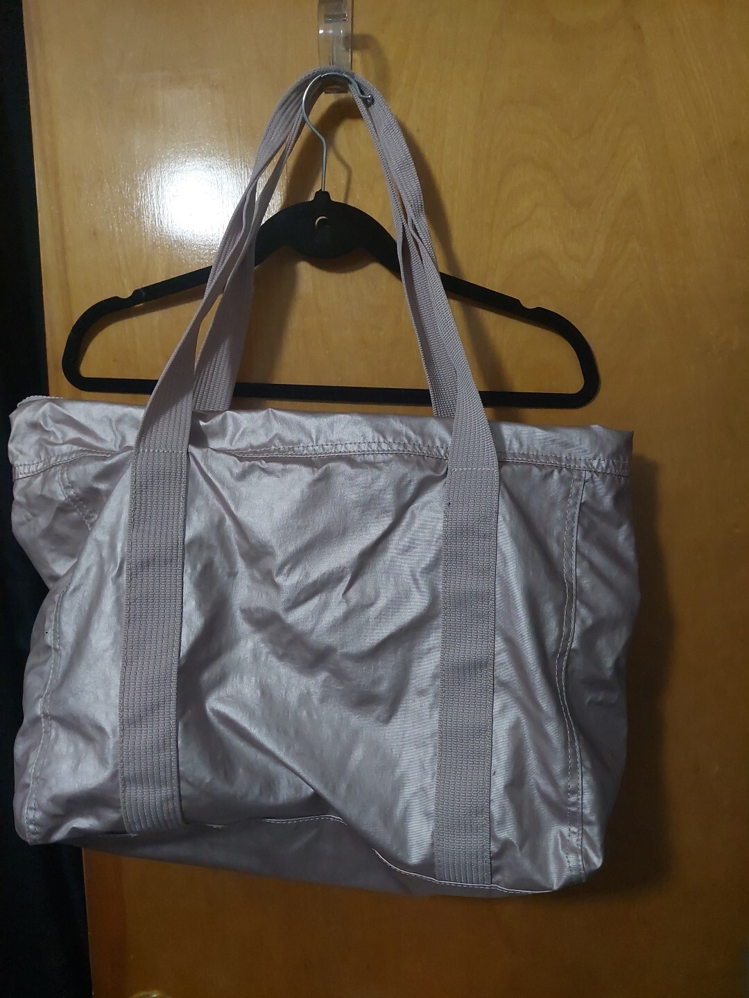 KIPLING Pink Rose Gold Metallic Shoulder Travel Tote + Monkey Charm