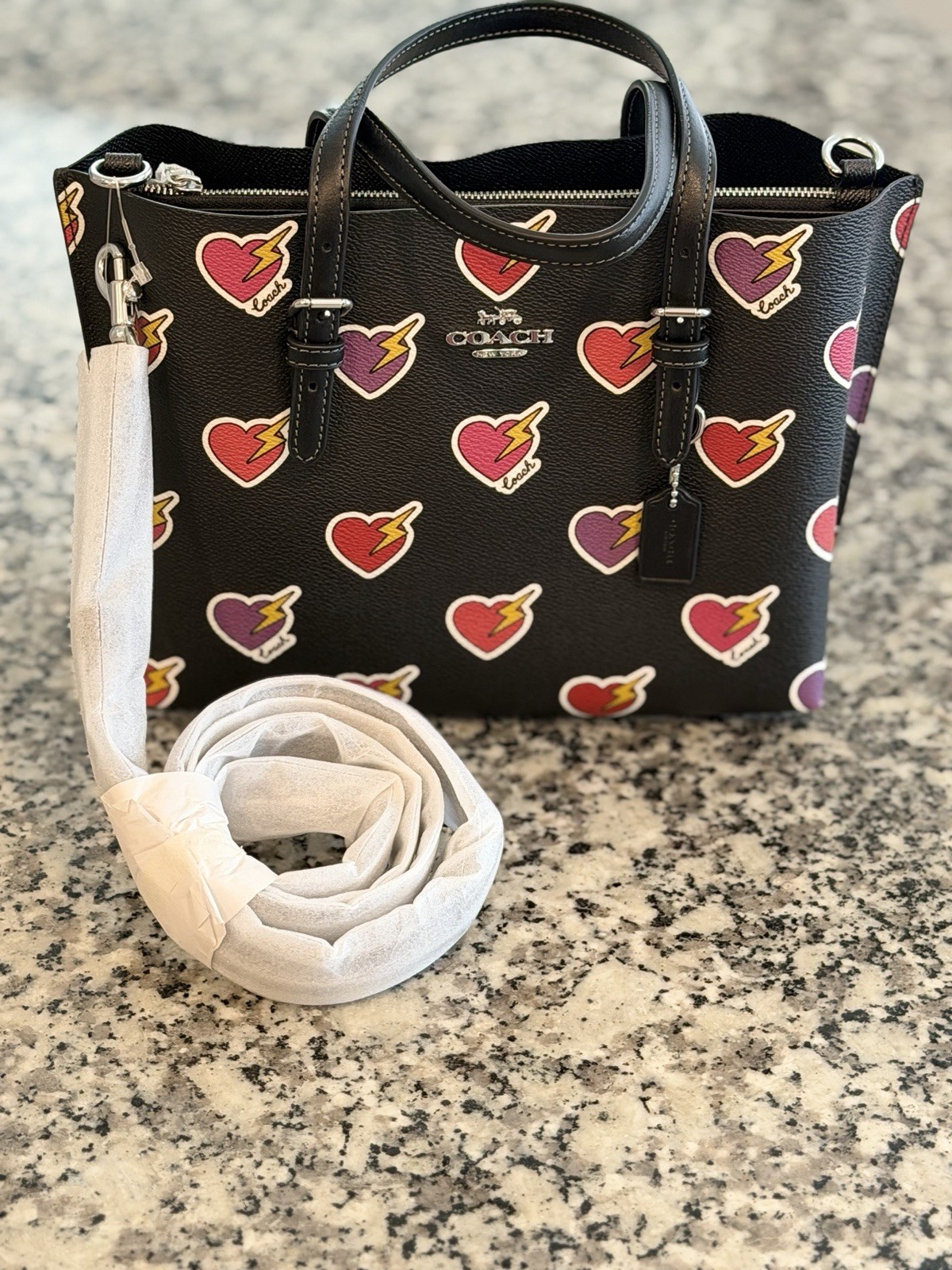 Coach Handbag Heart & Lightning Pattern Black Shoulder Bag-NWT