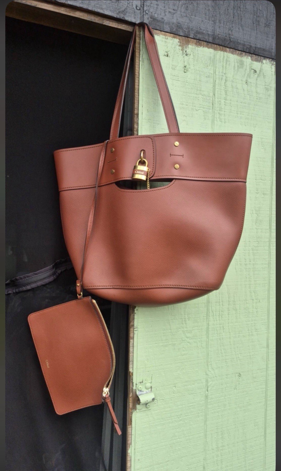 Chloé Aby Medium Tote Sepia Brown Gold Padlock Pristine Never Carried