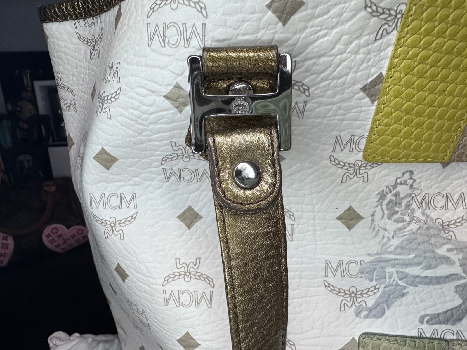 MCM Princess Lion Medium White Visetos Coated Canvas Shopper Tote