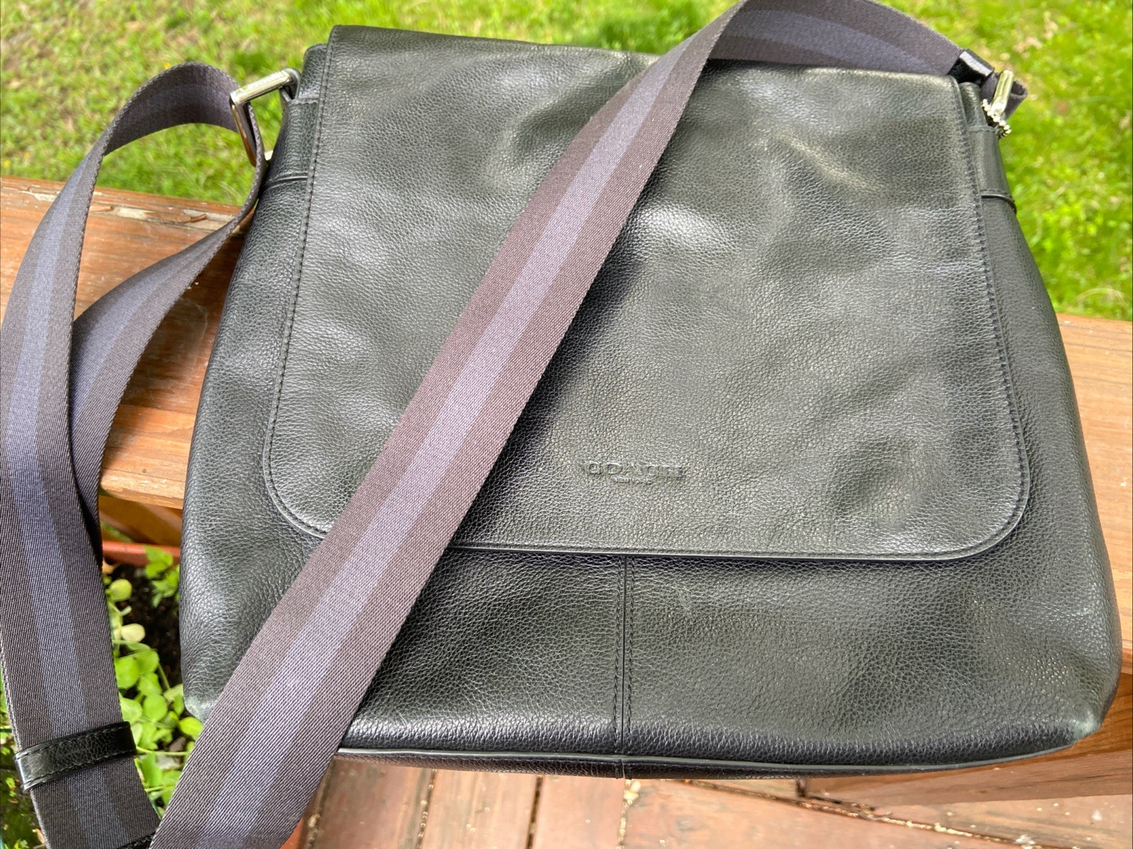 COACH Charles Sullivan Black Leather Messenger Bag Shoulder Crossbody NICE
