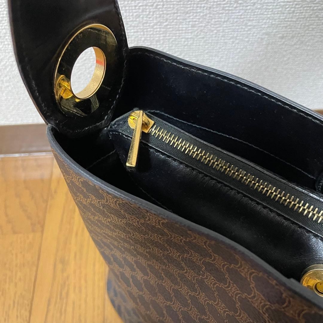 CELINE Macadam Brown Leather PVC Shoulder Bag Tote Authentic Excellent Conditio
