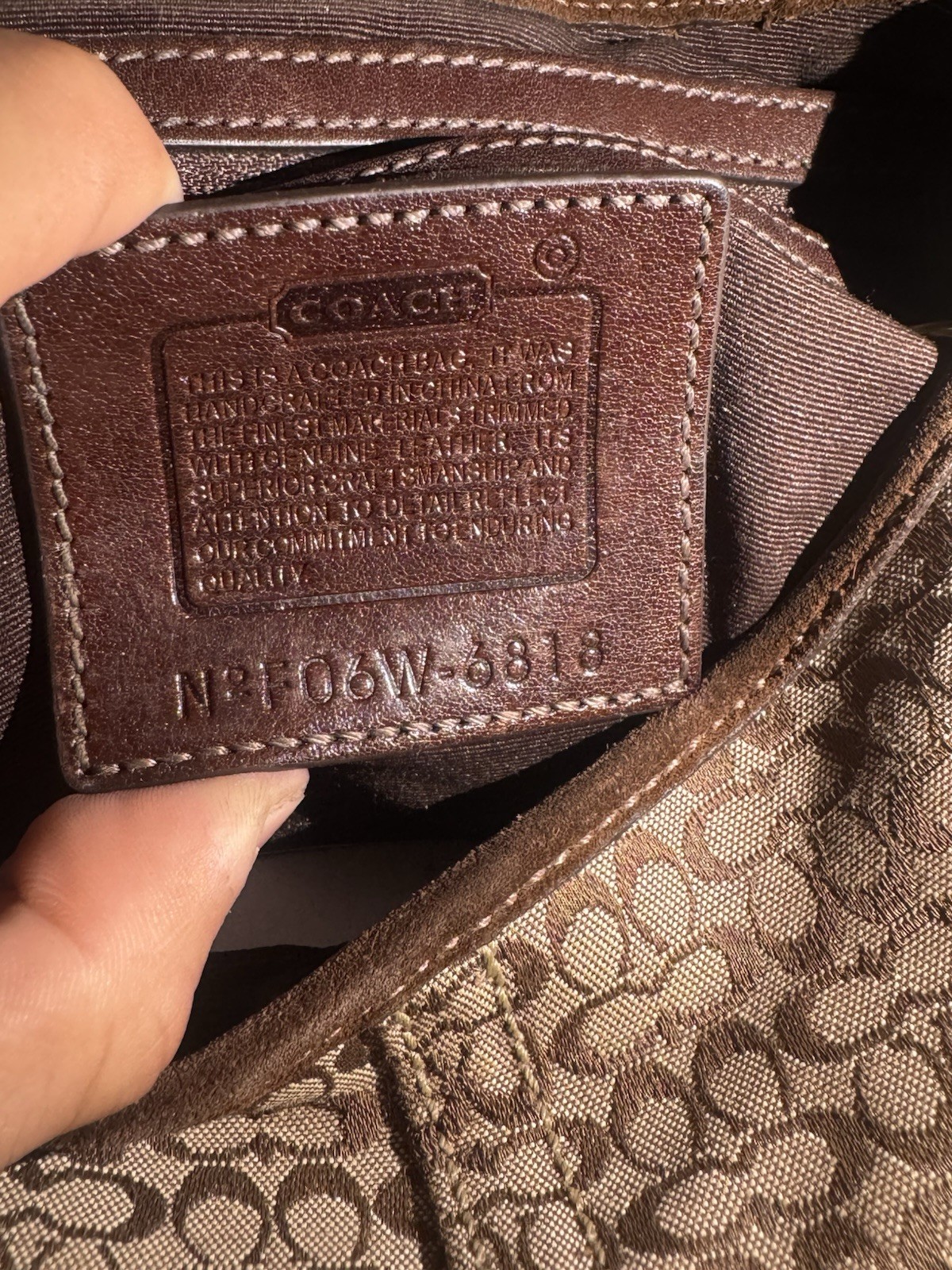 Coach Signature Shoulder Bag Buckle Closure Brown Beige Gold Hardware