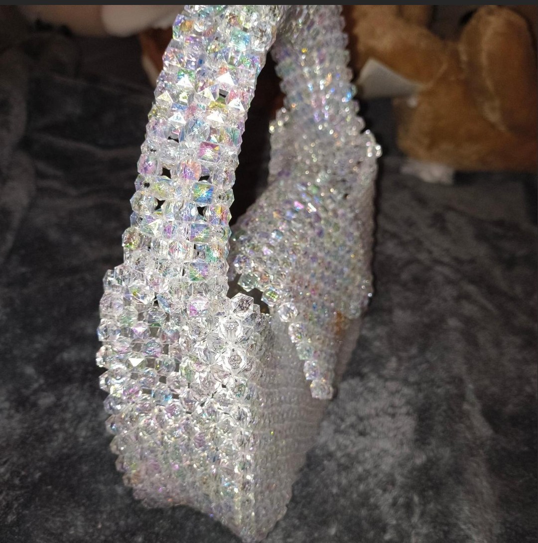 Clear Iridescent Acrylic Beaded Top Handle Bag Rectangle Women