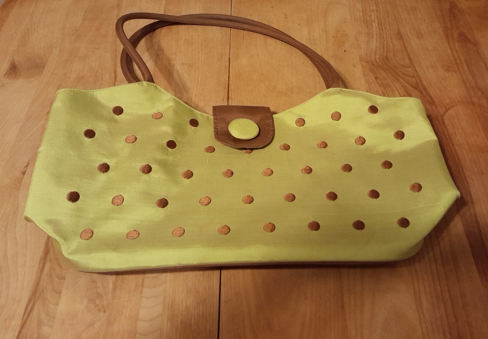 Joy Oy Lime Green Brown Polka Dot Handbag Purse