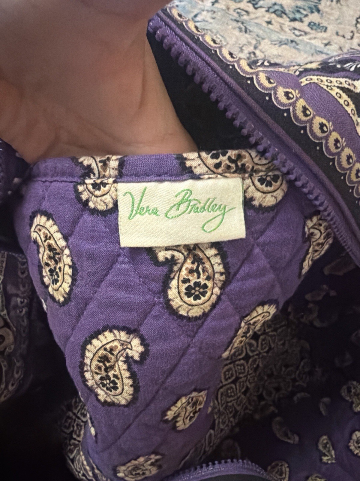Vera Bradley Purple Paisley Quilted Zip Tote Bag w/ Lined Inner Pockets