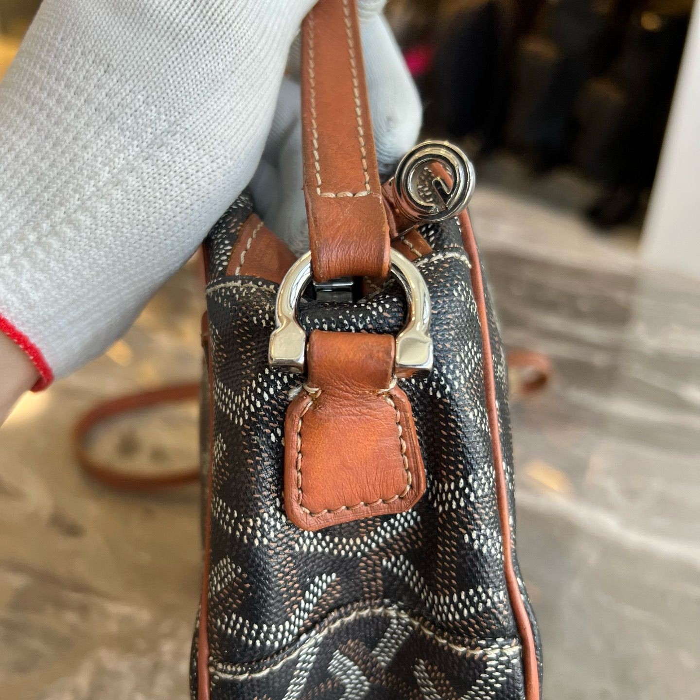 100%AUTH Goyard Cap-Vert Black Brown Goyardine Canvas Crossbody Camera Bag Small