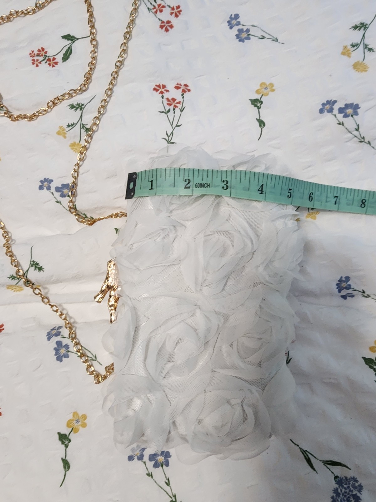 White Floral Bridal Clutch Gold plated Shoulder and Wrist Strap