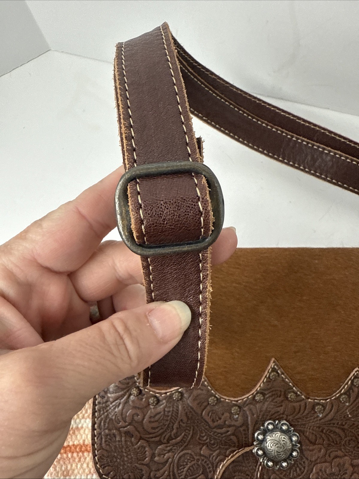 Myra Bag Crossbody Shoulder Cowhide Leather Canvas Purse Adjustable Western