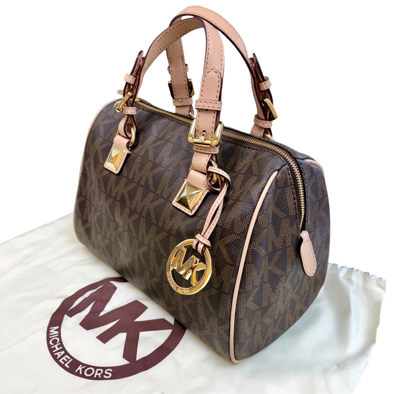 Michael Kors Mini Brown Signature Pattern Handbag MK Logo Charm BNIB