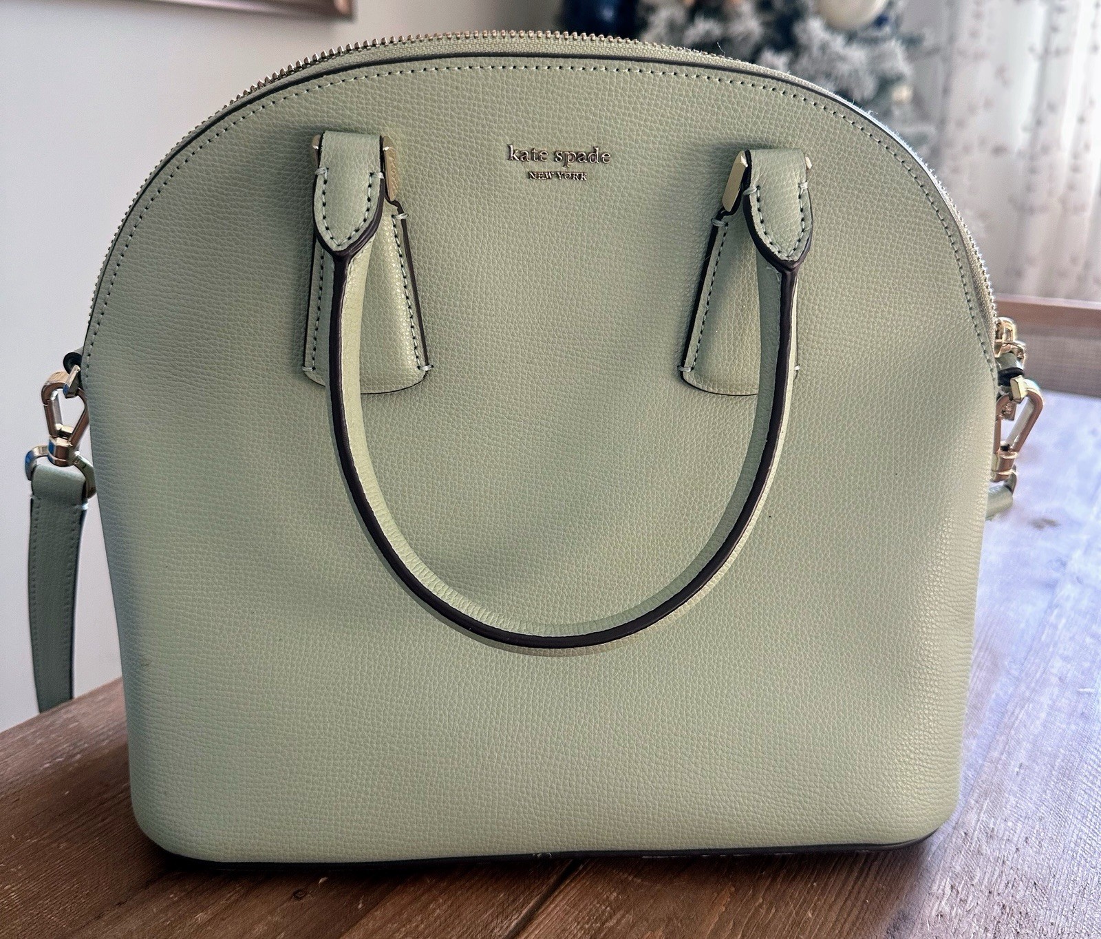 KATE SPADE Cow Leather Sylvia Dome Satchel Bag Lt Pistachio Classic Office City