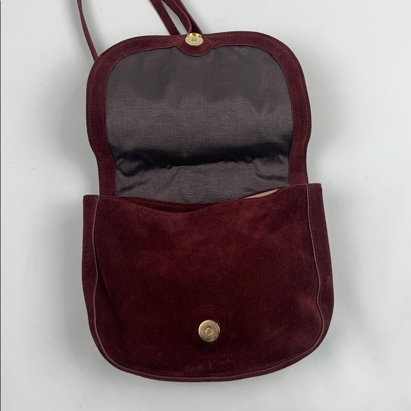 Elizabeth & James Leather Suede Crossbody Bag in Deep Burgundy Gold accent Lined