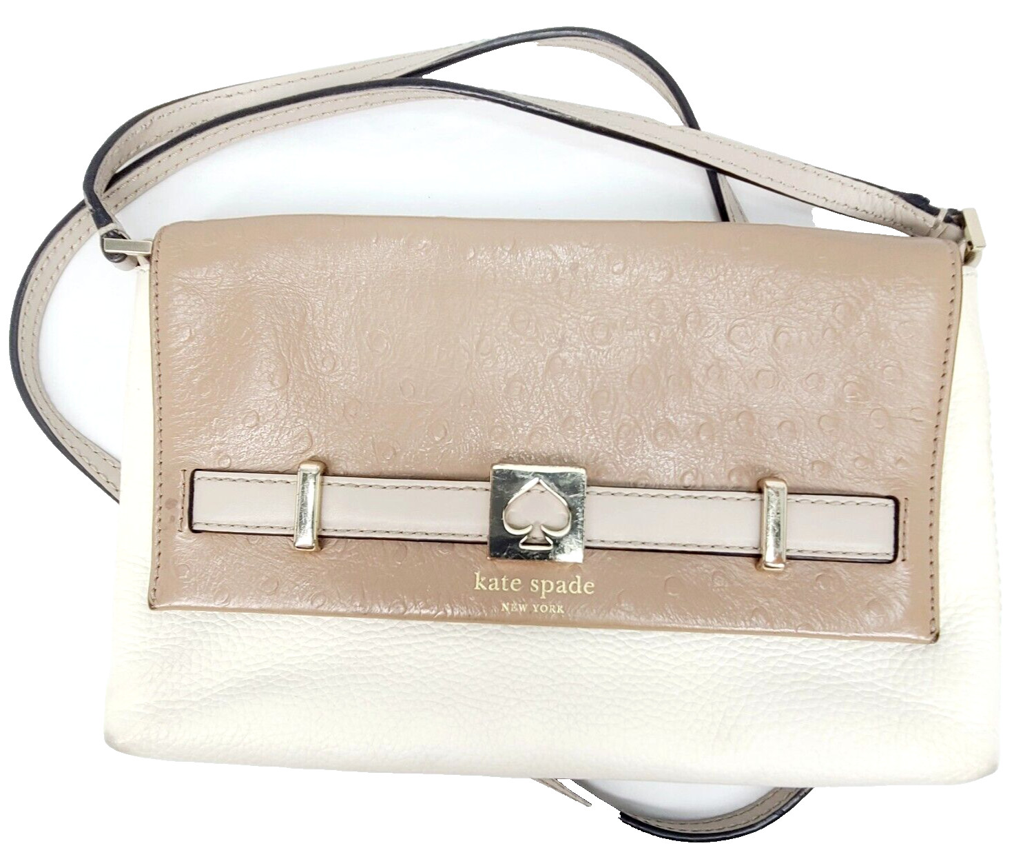 Kate Spade Ostrich Leather Houston St. Beige & Cream Snap Small Crossbody
