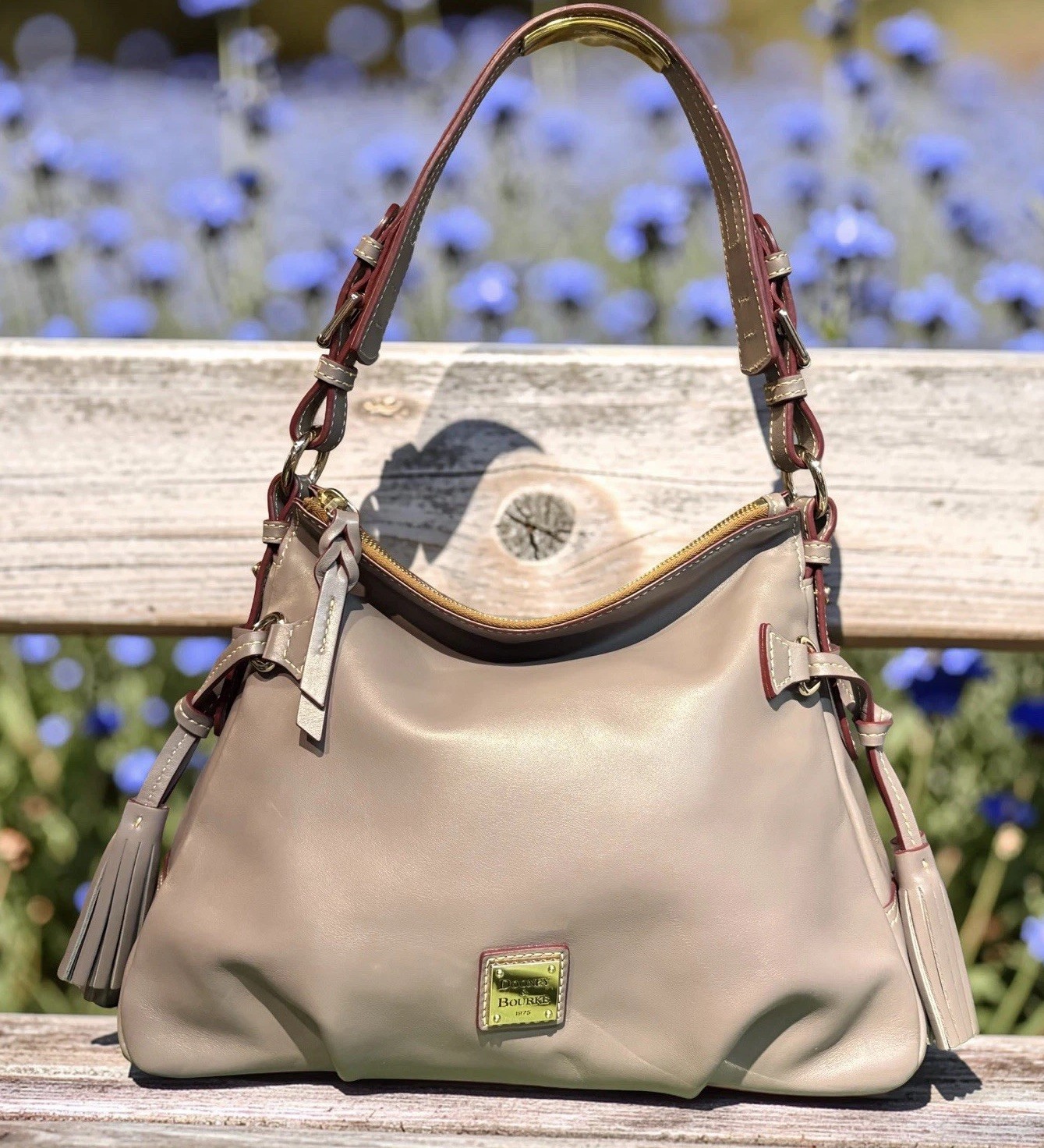 Dooney Bourke Elephant Gray Teagan Hobo Shoulder Bag Smooth European Leather