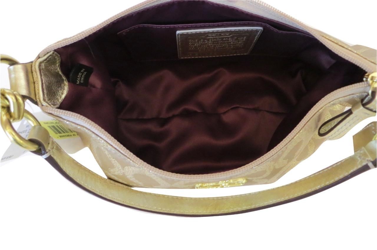 New NWT Coach Mia Signature Khaki Gold Lurex Top-Handle Pouch Purse 44594 RARE