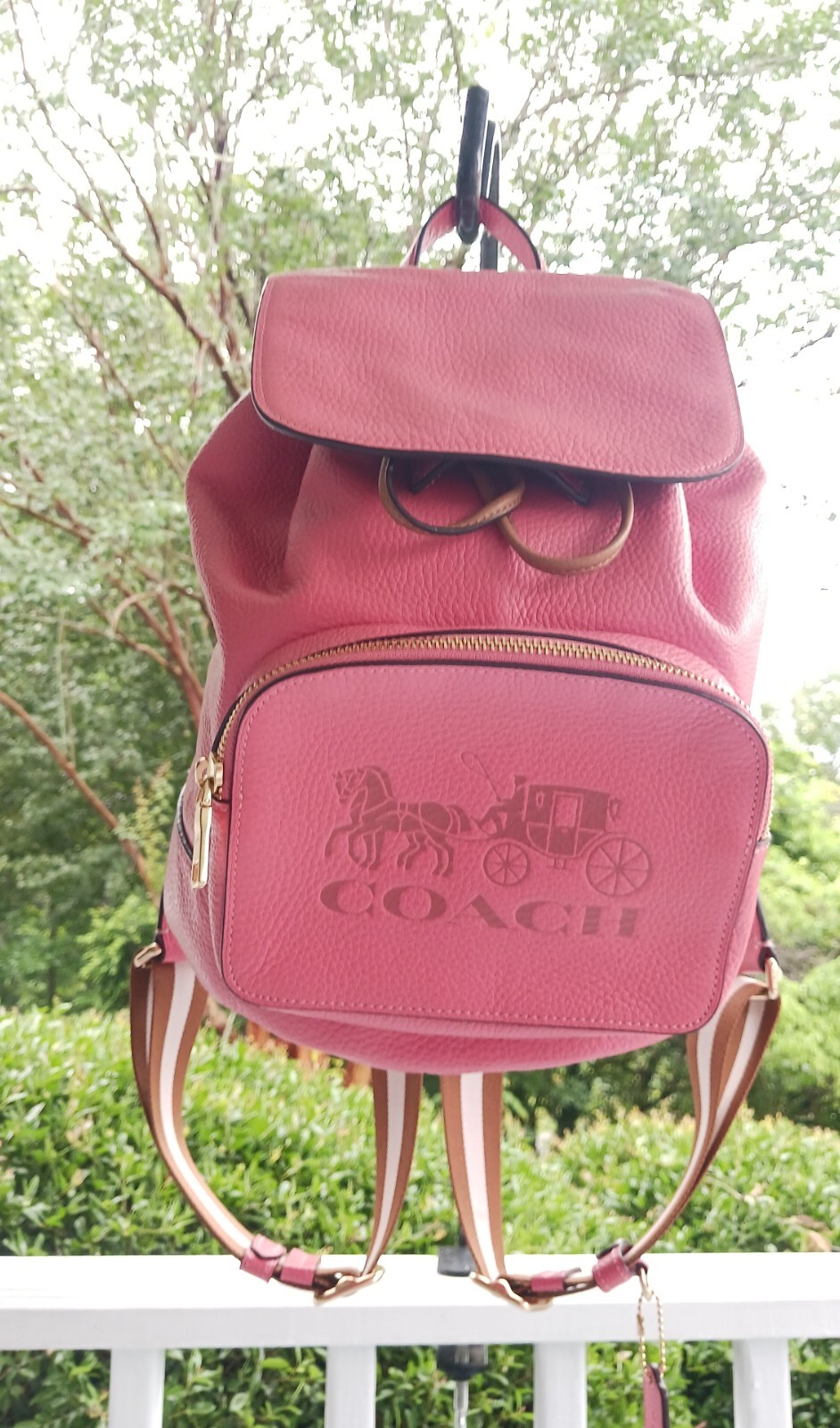 Coach 90399 Jes Horse & Carriage Logo Embossed Bright Coral Pink Backpack