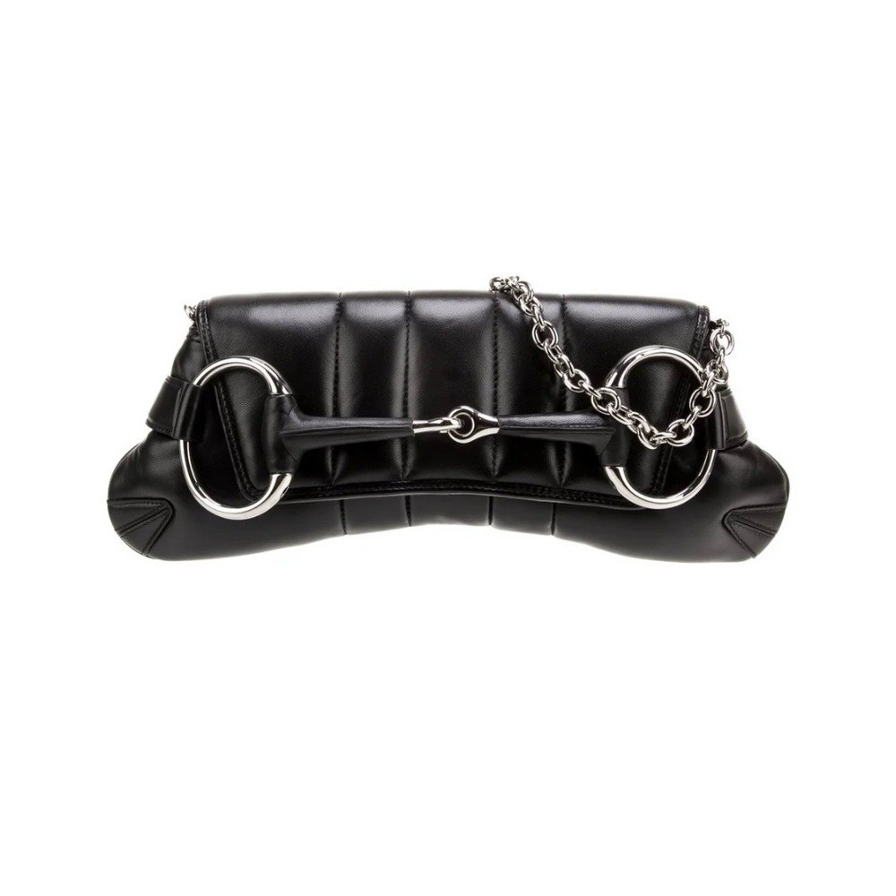 Gucci Horsebit Chain Shoulder Bag Vertical Quilted Leather Medium Black