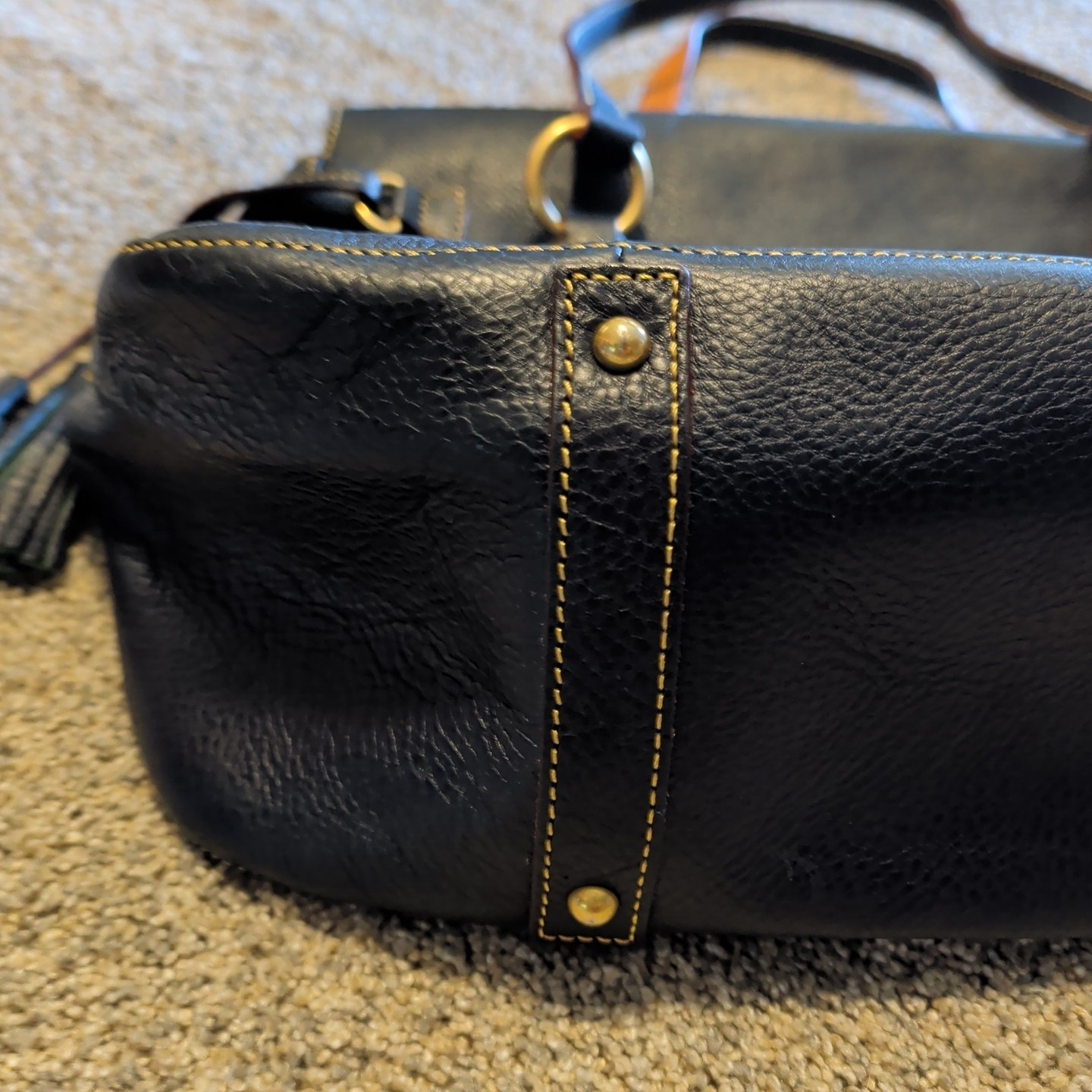 Dooney & Bourke Authentic Dark Navy Blue Vachetta Leather Satchel Shoulder Bag.