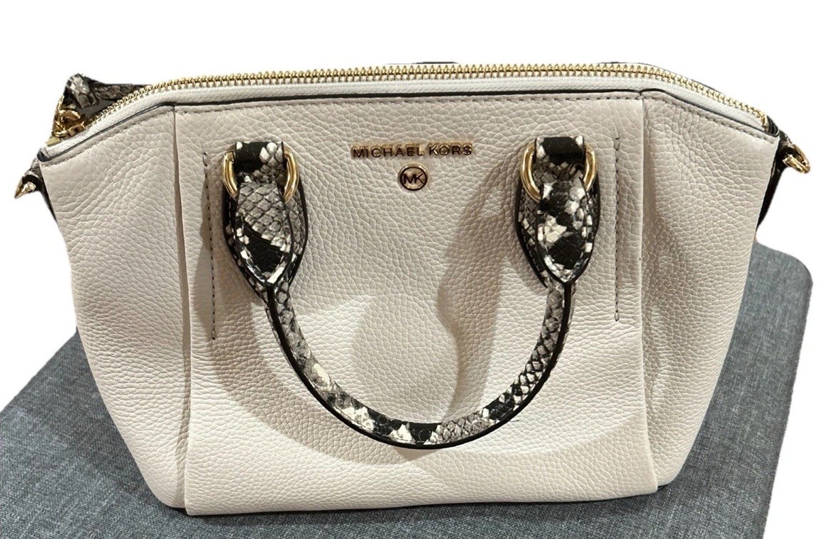 Michael Kors White Satchel Snake Print Accents Shoulder Strap Not Included