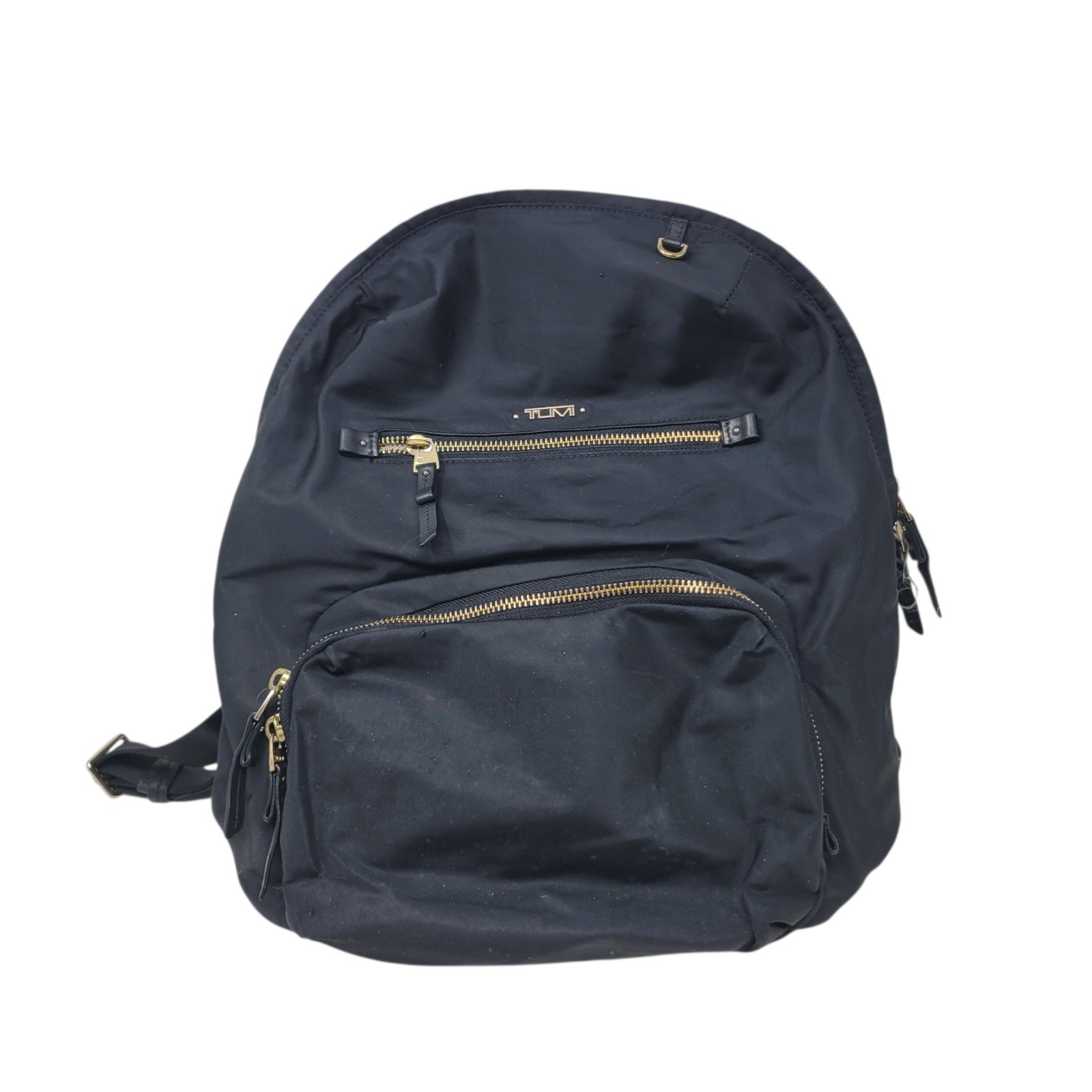 TUMI Black Backpack Zip Closure Top Handle Pockets Mini Travel Flaws Poor Bag