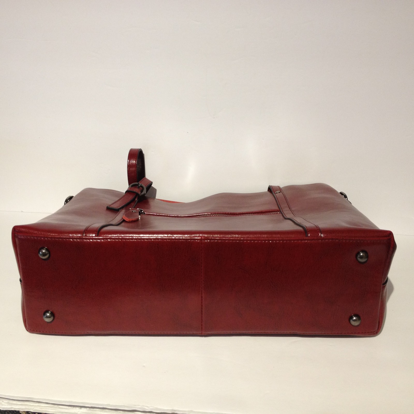 S Zone Dark Red Leather Shoulder Bag Purse Laptop Tote Classic Preppy