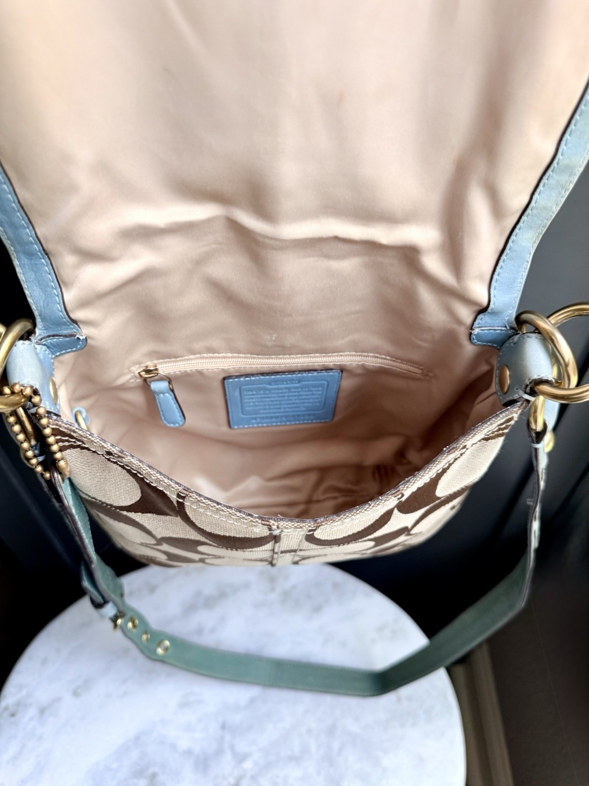 Coach Soho Signature Buckle Flap Shoulder Bag Khaki & Blue 11890 Y2K