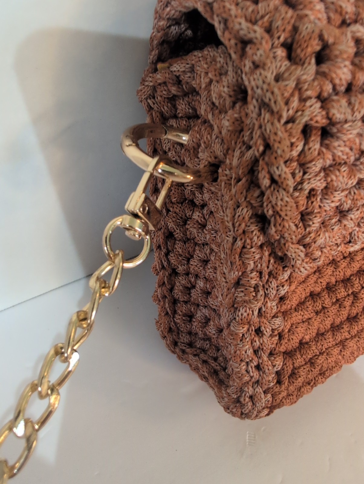 Artehilo handmade Wearable Art Braided Cord Purse, Burnt Orange Gold Accents